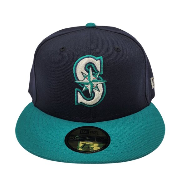 MLB New Era Seattle Mariners 7 1/2 Navy Blue/Teal Fitted Cap - Picture 1 of 9